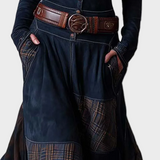 Helena - Vestido maxi de ante azul marino con cinturón