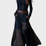 Helena - Vestido maxi de ante azul marino con cinturón