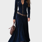 Iwona - Vestido maxi de ante con cinturón
