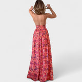 Floraria - Vestido largo con cuello halter y espalda descubierta