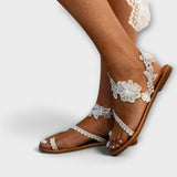 Boho - Sandalias cómodas con flores y correa alrededor del tobillo