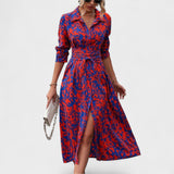 Vestido Bianca – Patrón de Animales en Azul y Rojo