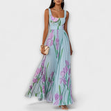 Penélope™ | Vestido maxi de chiffon con flores fruncidas