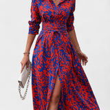 Vestido Bianca – Patrón de Animales en Azul y Rojo