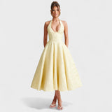 Halina - Vestido midi con corsé y volantes