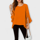 Aria - Blusa de material ligero con escote redondo