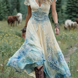 Serena™ | Vestido corto maxi floral lavanda con un toque refinado