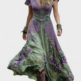 Serena™ | Vestido corto maxi floral lavanda con un toque refinado