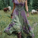 Serena™ | Vestido corto maxi floral lavanda con un toque refinado