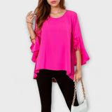 Aria - Blusa de material ligero con escote redondo