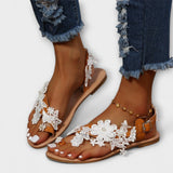 Boho - Sandalias cómodas con flores y correa alrededor del tobillo