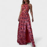 Floraria - Vestido largo con halter y espalda descubierta