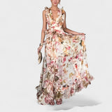 Isabela - Vestido largo con volantes florales