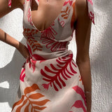 Vestido mini con estampado tropical para mujer con lazos ajustables en los hombros