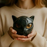 NyxCharm | Escultura de Cabeza de Gato Negro Místico