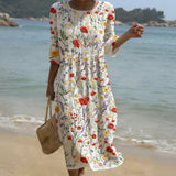 Cristina | Vestido Maxi con Cuello Redondo y Estampado Floral