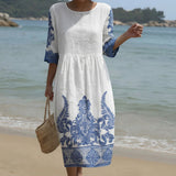 Bianca | Vestido Maxi con Cuello Redondo y Estampado