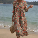 Sara | Vestido Maxi con Cuello Redondo y Estampado