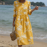 Iara | Vestido Midi con Estampado de Plantas y Flores