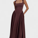 Sharon | Vestido midi de punto de tirantes - Marrón cacao