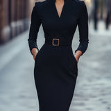Iara | Vestido Negro Refinado con Cinturón