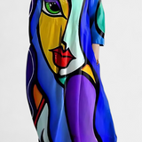 Anne | Vestido Liso con Escote en V y Patrón Colorido