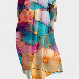 Anne | Vestido Liso con Escote en V y Patrón Colorido