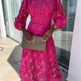Vestido Maxi de Encaje Rosa para Fiesta de Verano